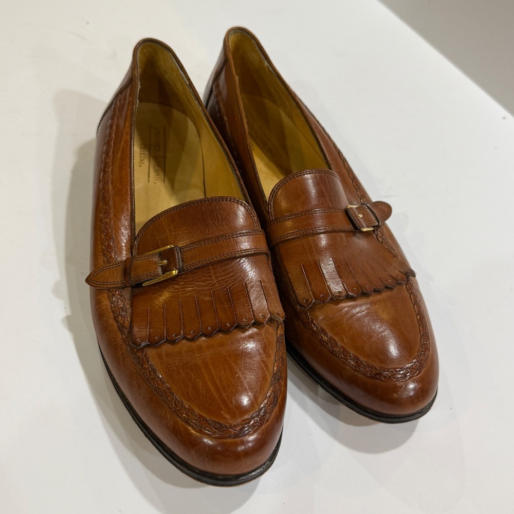 Johnston & Murphy Cellini Brown Leather Kiltie Buckle Loafers Italy 10.5M